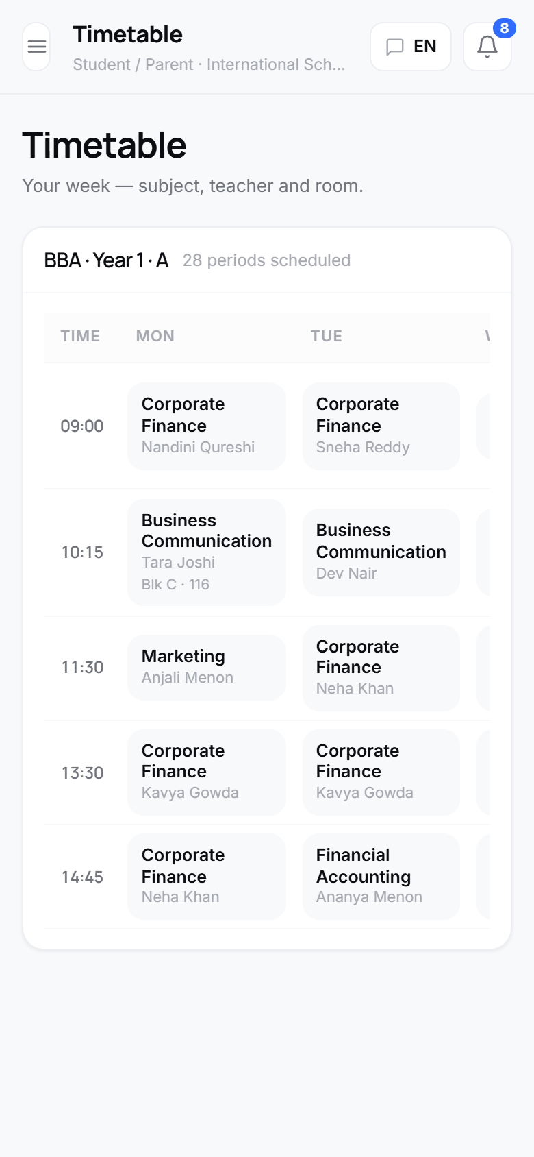 Inbell — student timetable